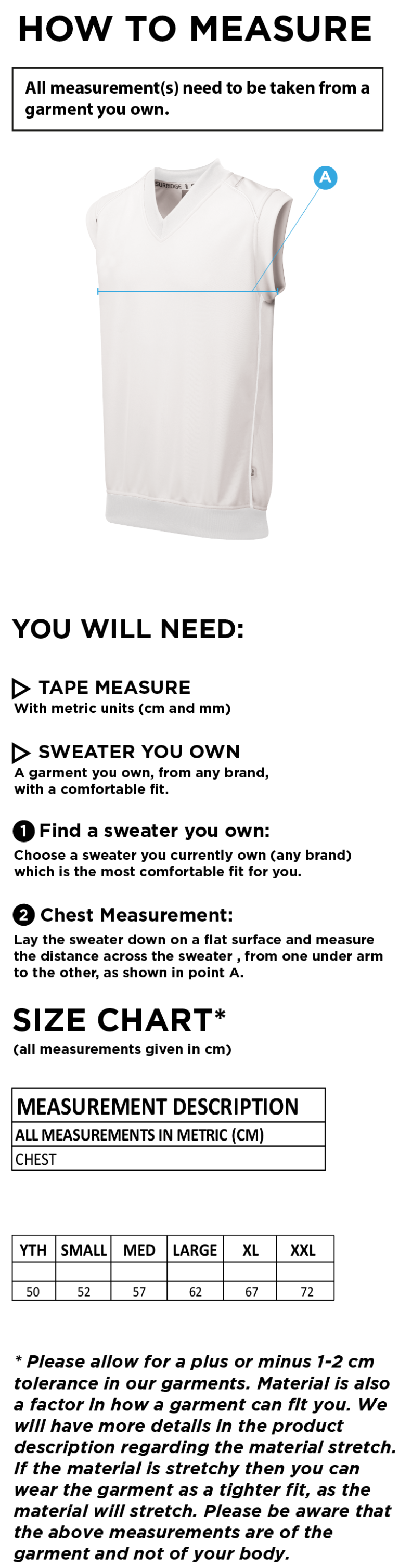 Carlisle CC Curve Sleeveless Sweater - Size Guide