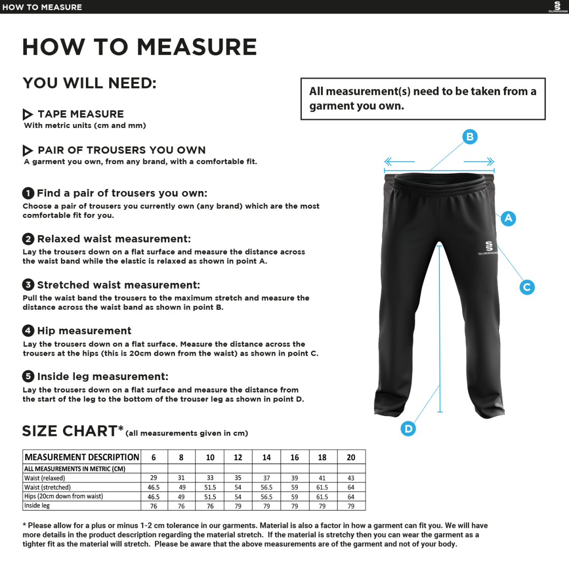 Carlisle CC Poplin Track pant - Size Guide
