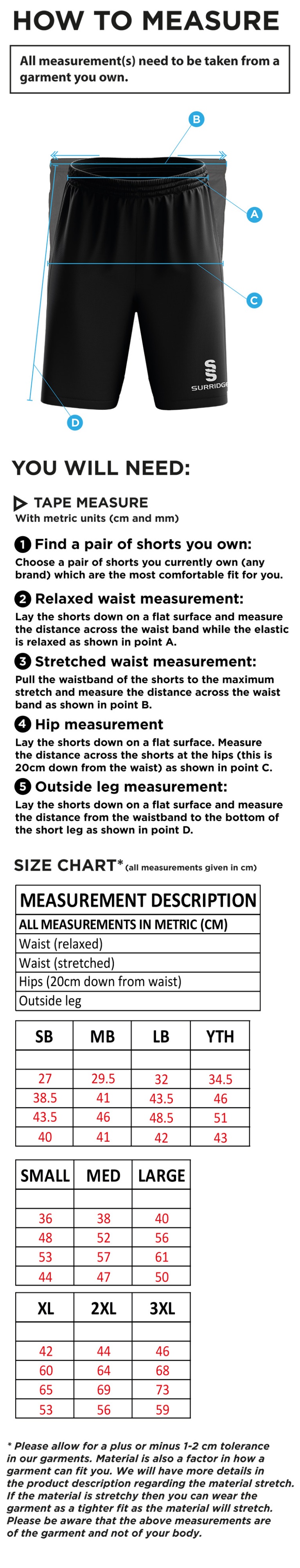 Carlisle CC Blade Shorts - Size Guide