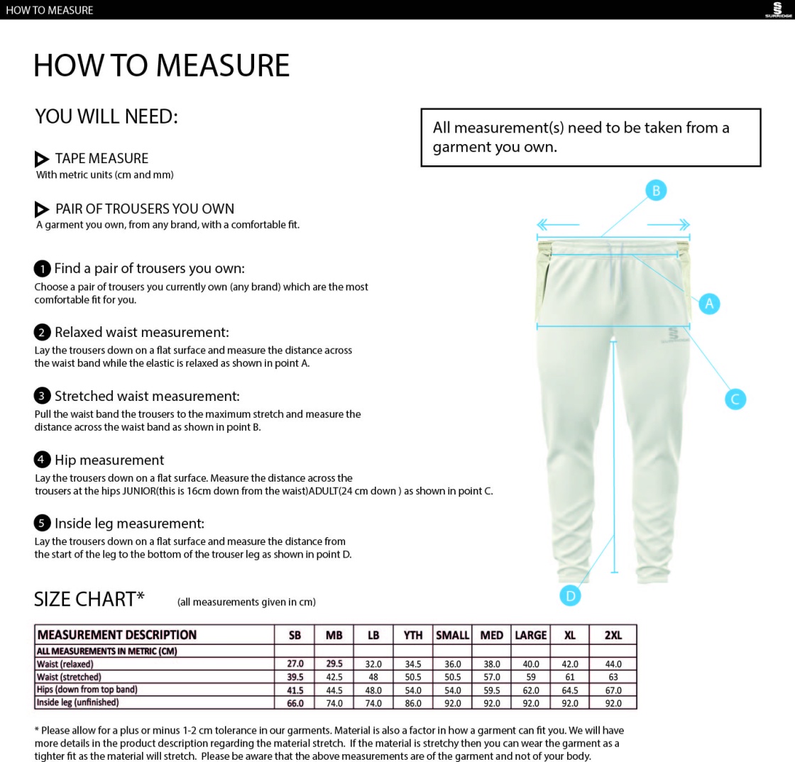 Carlisle CC Tek Coloured Pants - Size Guide