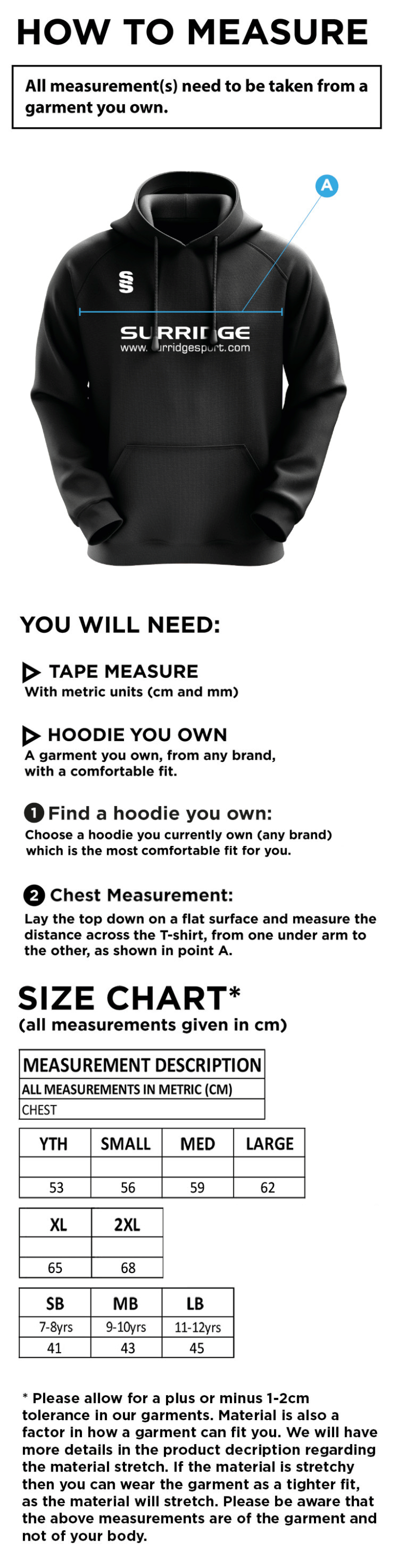 Carlisle CC Blade Hoody - Size Guide