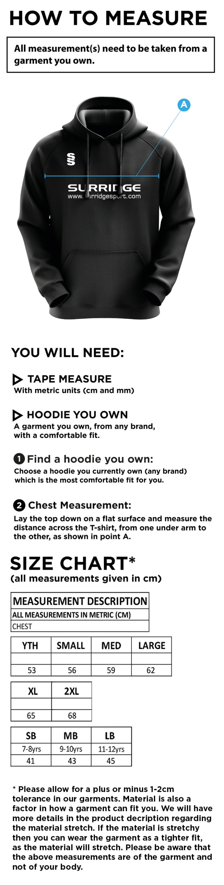 Carlisle CC Blade Hoody - Size Guide