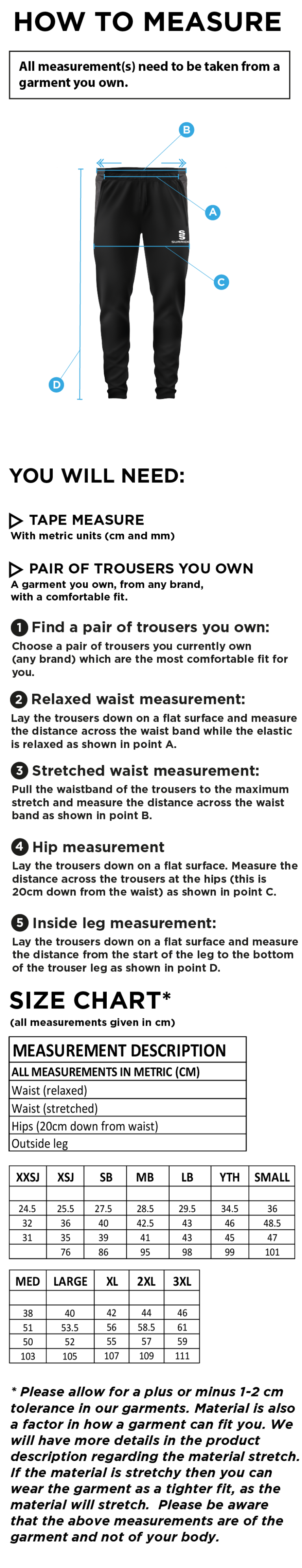 Carlisle CC Tek Pant - Size Guide