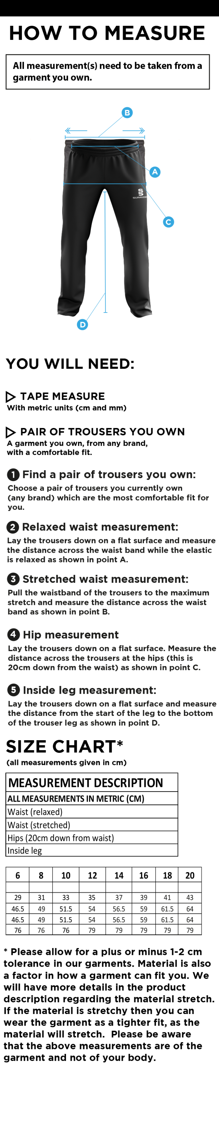 Carlisle CC Poplin Track pant - Size Guide